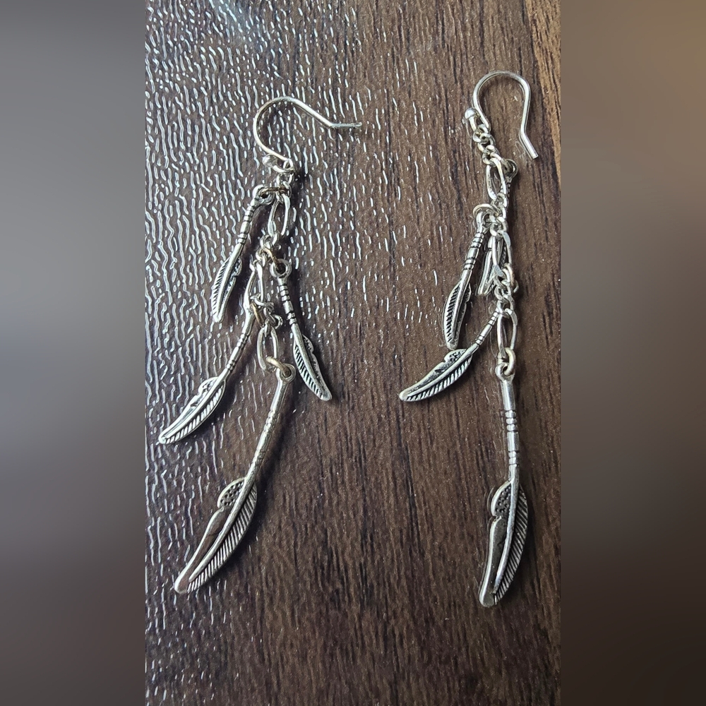 Silver Feather Dangle Earrings